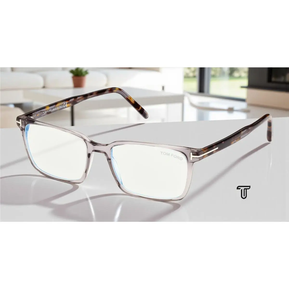 Tom Ford FT5802-B 020 Rectangular Grey Blue Block Lens 53 mm Men`s Eyeglasses