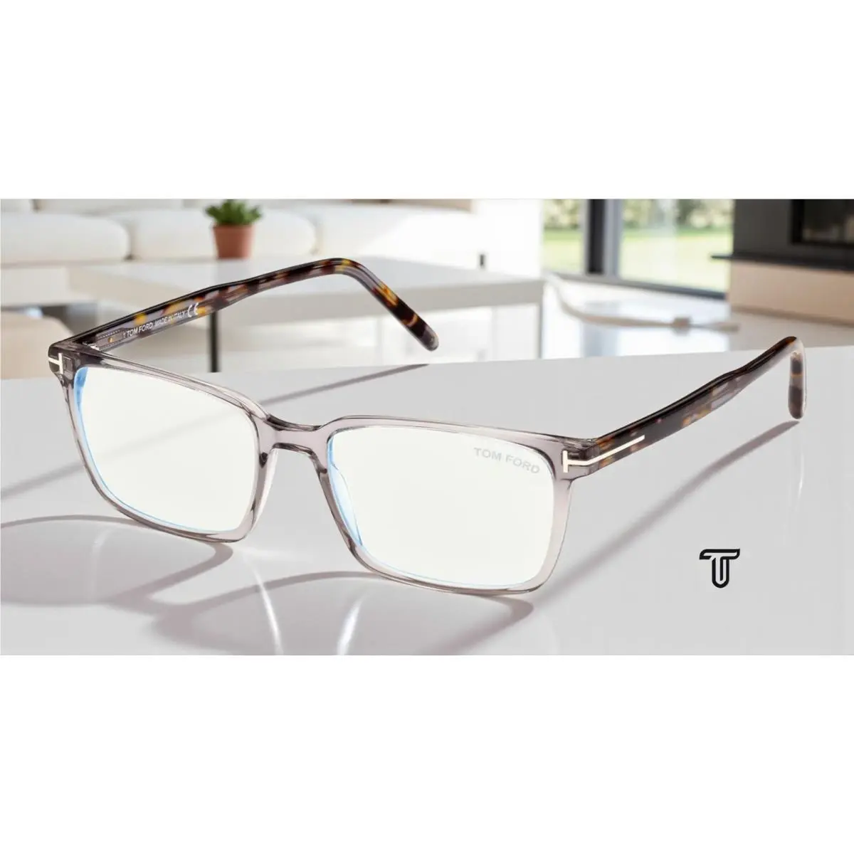 FT5802-B 020 Rectangular Grey Demo Lens 55 mm Men`s Eyeglasses by Tom Ford
