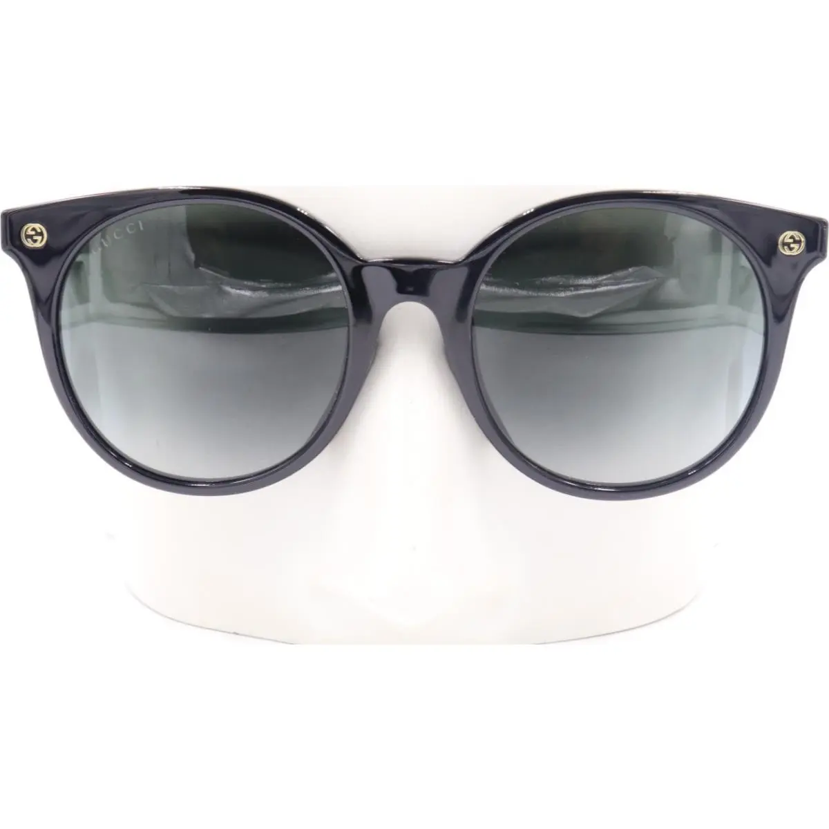 Gucci Round Gloss Black Gray Sunglasses GG0091S 001 52