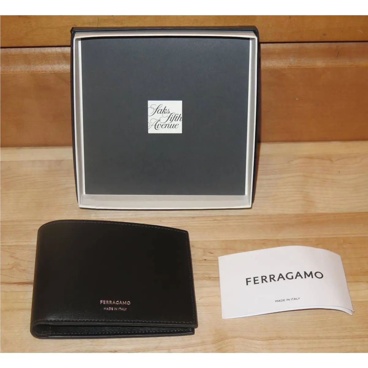 Ralph Lauren Salvatore Ferragamo Classic Nero Black Bifold Thin/slim Leather Wallet