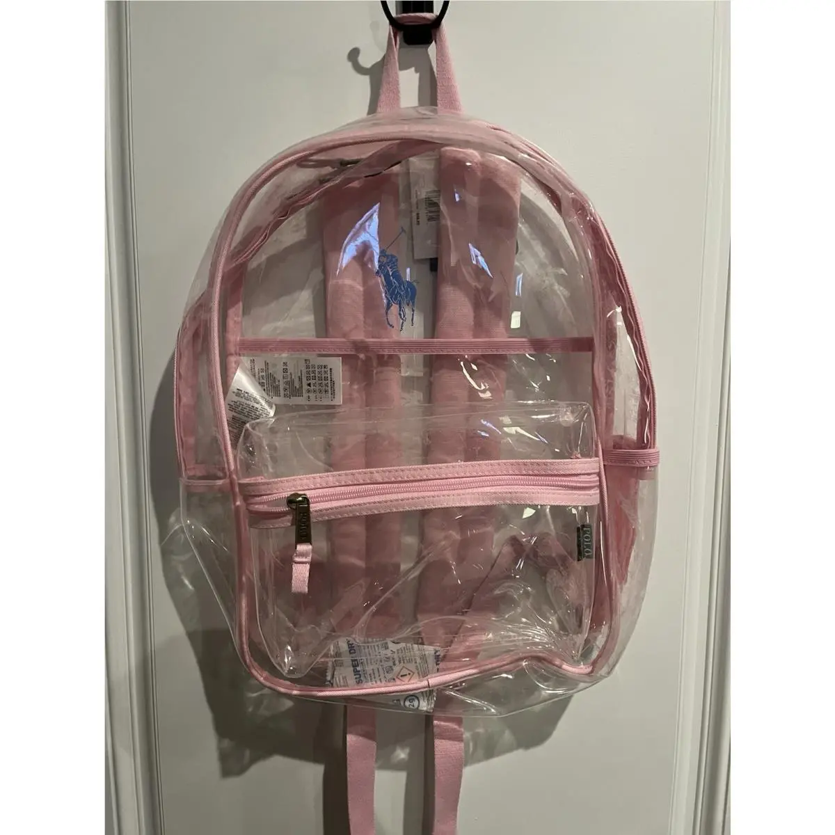 Polo Ralph Lauren Big Pony Clear Carmel Pink Back Pack / Book Bag Waterproof