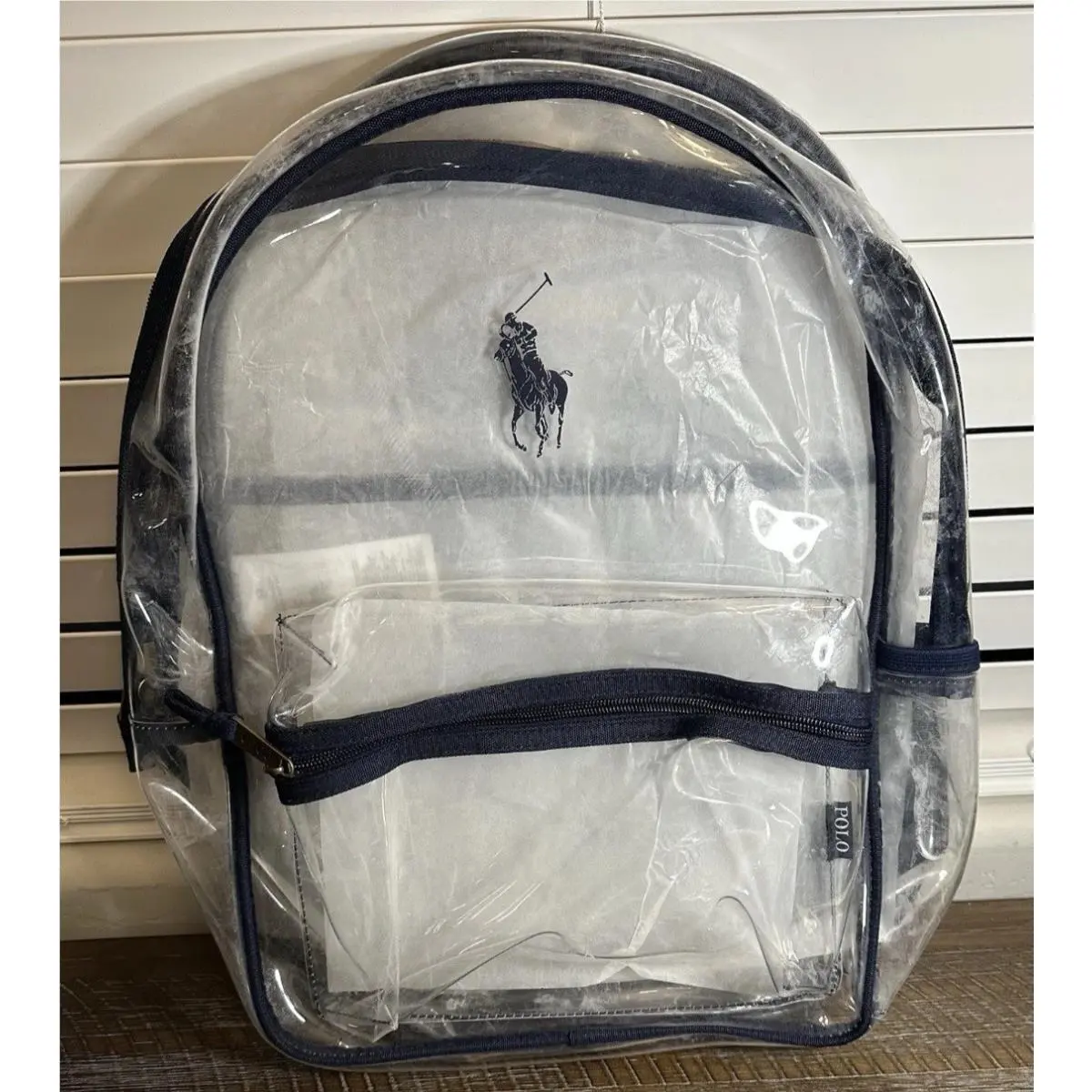 Polo Ralph Lauren Backpack Pony Clear Navy Blue Waterproof School Trip