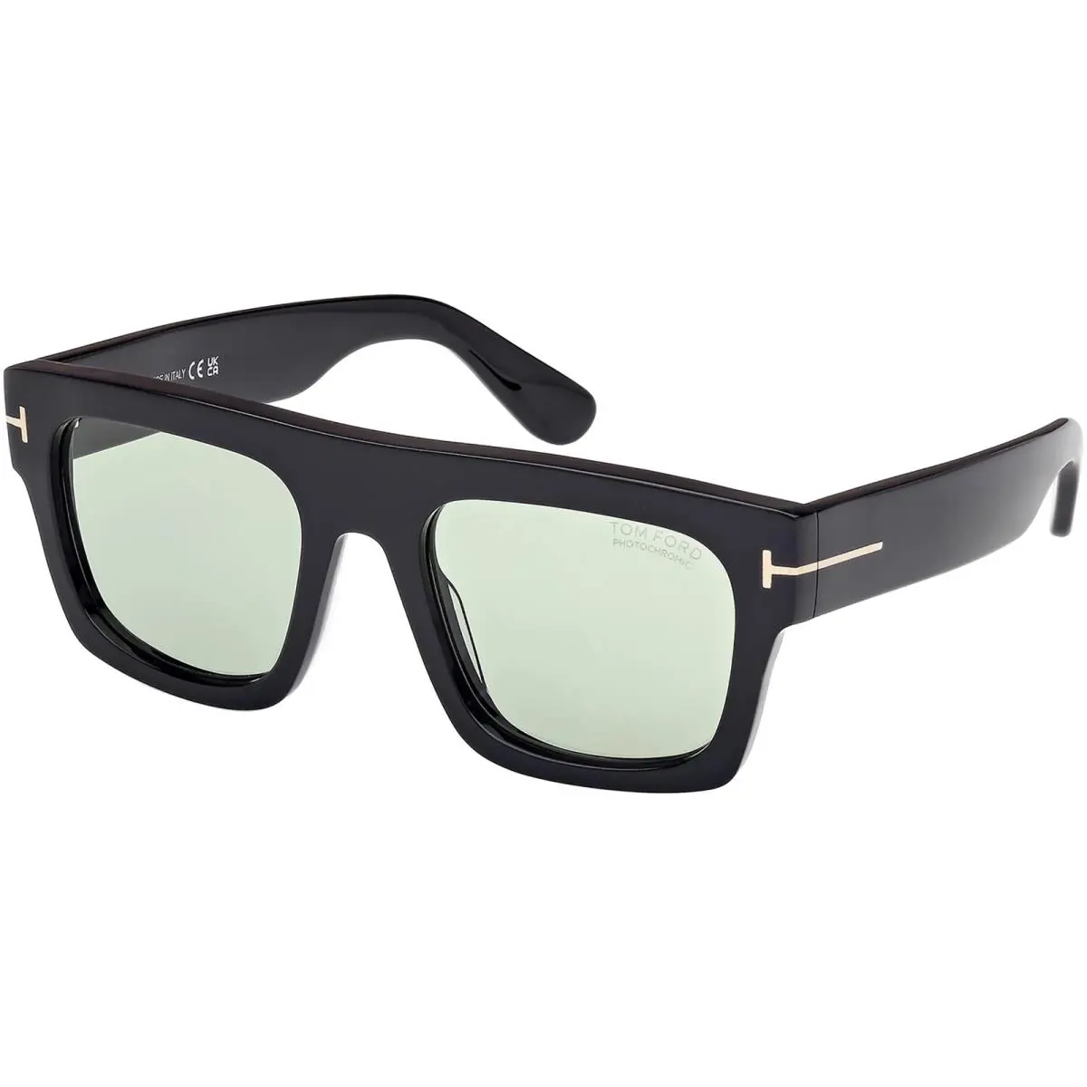 Tom Ford Fausto Men`s Shiny Black Photochromic Square Sunglasses FT0711 01N 53 - Frame: Shiny Black, Lens: Green