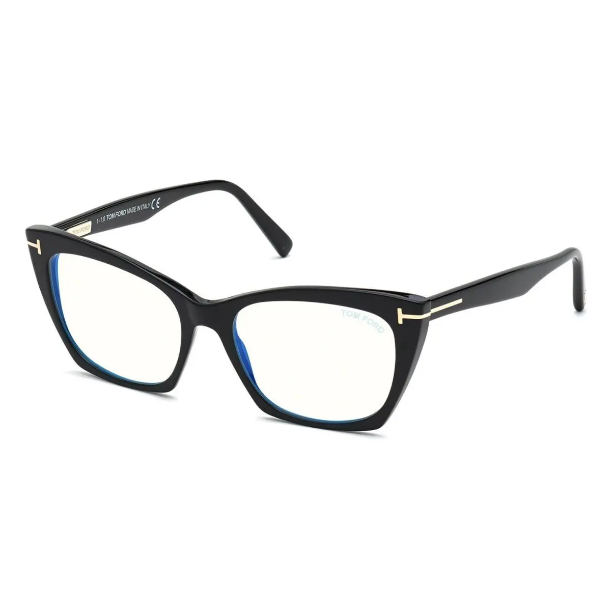 Tom Ford FT5709 B 001 Shiny Black Blue Block 54 mm Cat Eye Women`s Eyeglasses