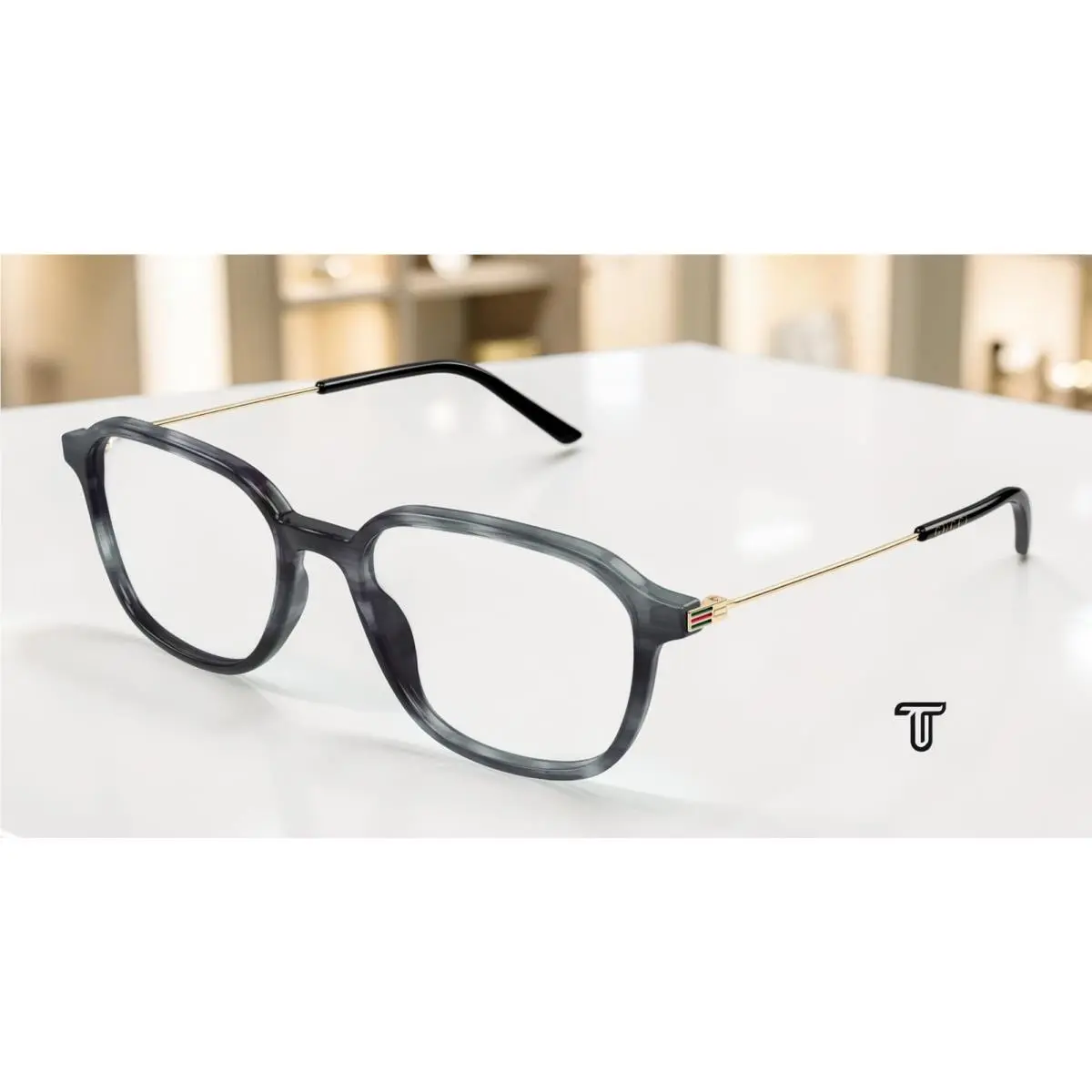 GG1576O 003 Rectangular Squared Grey Gold Demo Lens 52 mm Men`s Eyeglasses by Gucci