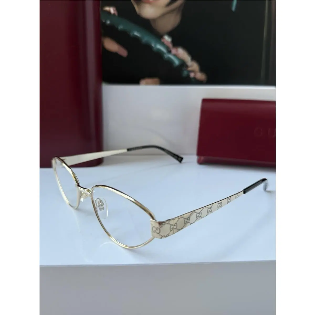Gucci GG1853O 001 Gold Transparent Oval Eyeglasses Frames 54mm Rxable