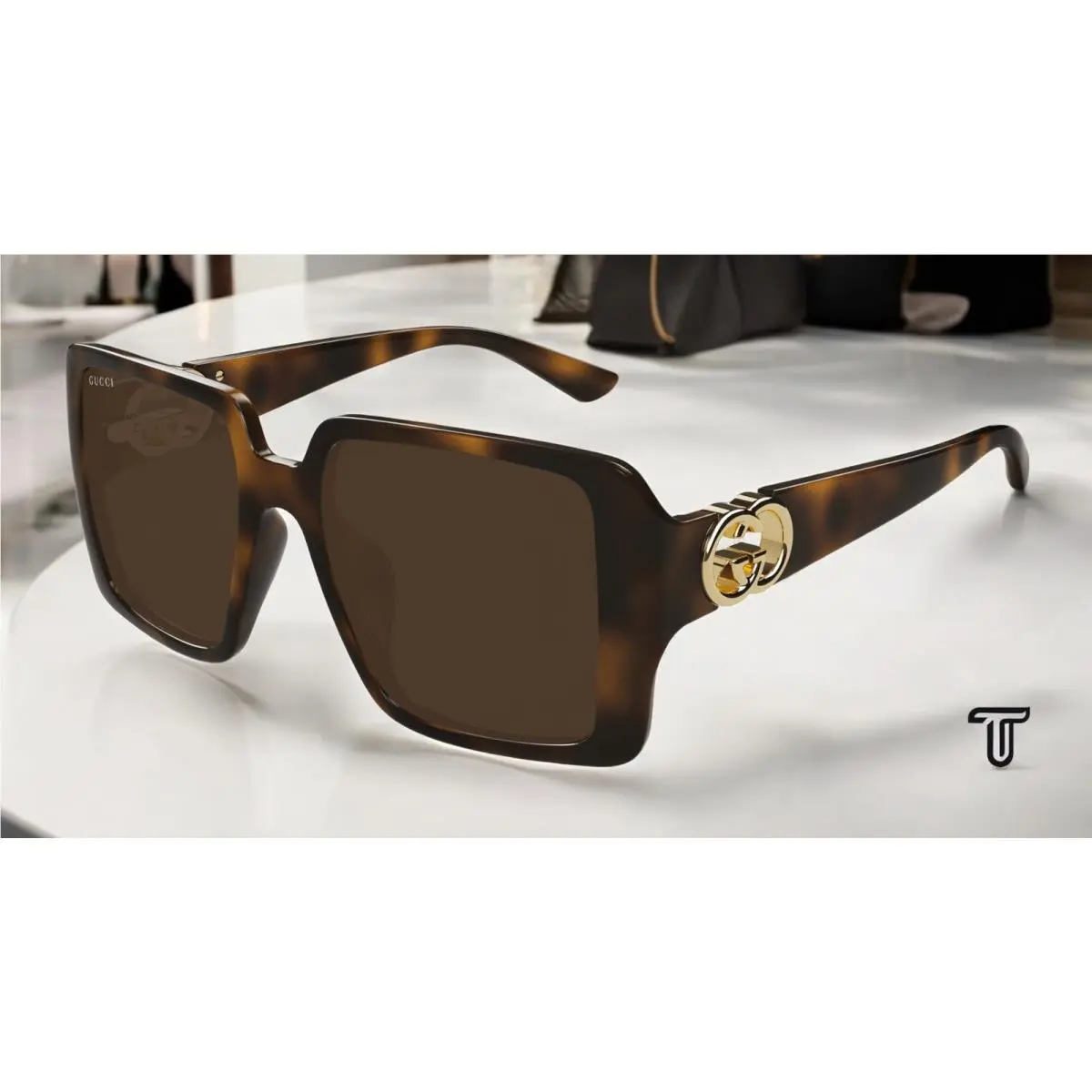 GG1692SA 002 Emblem Havana Brown 54 mm Women`s Sunglasses by Gucci