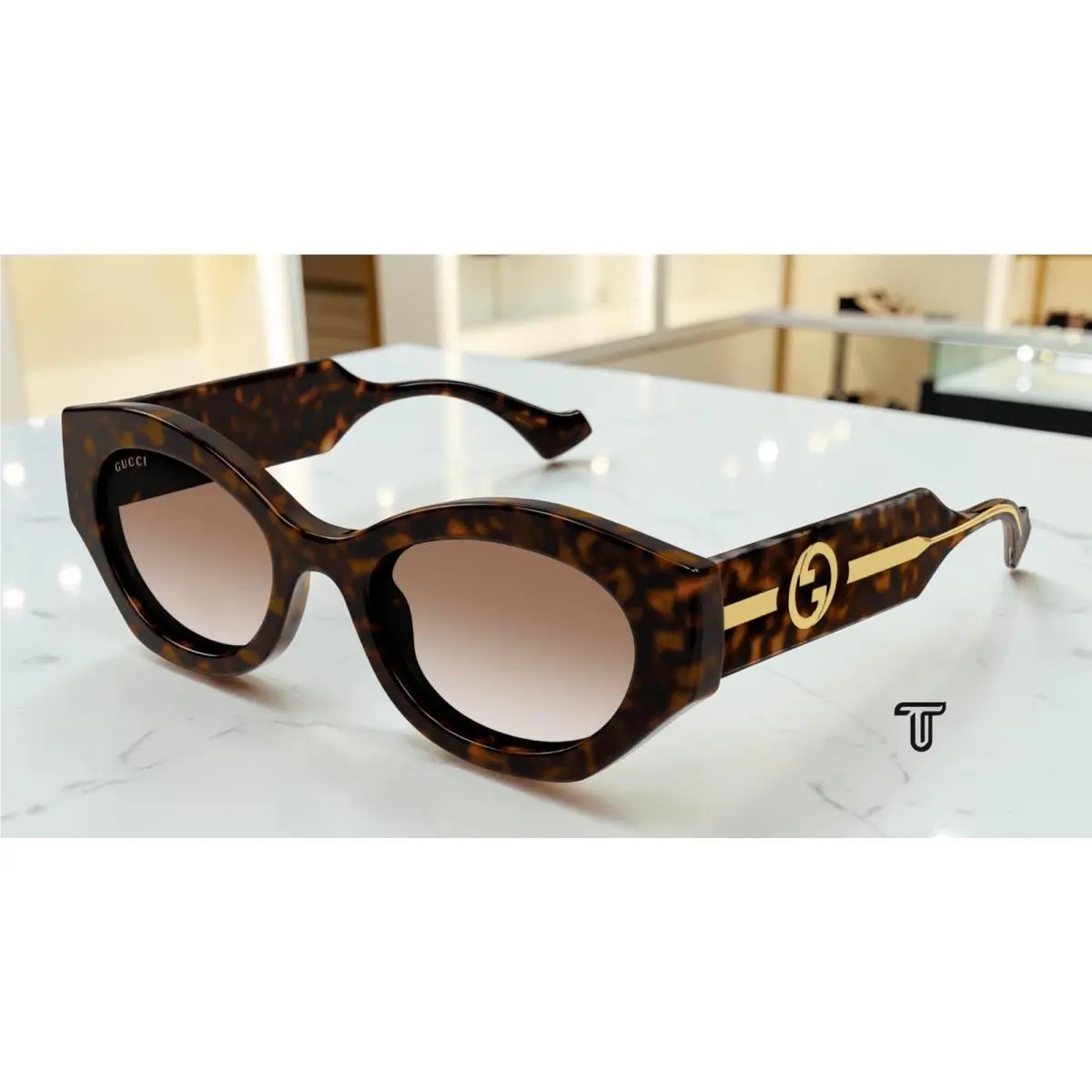 GG1553S 002 Havana Cryst Brown 52 mm Round Oval Panthos Women`s Sunglasses by Gucci