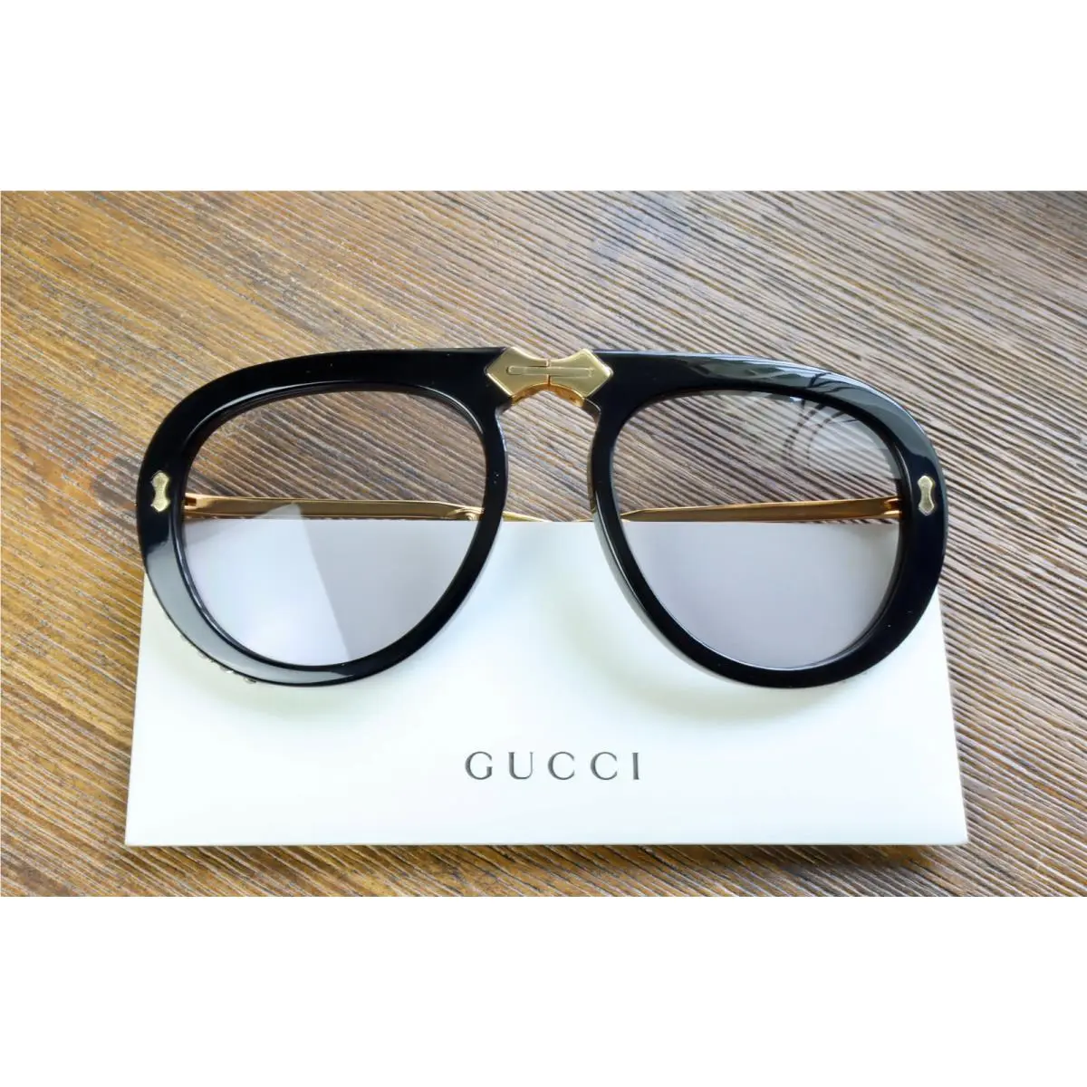 GG0307S 56mm Foldable Aviator Sunglasses in Black W.crystals Clear Lens by Gucci
