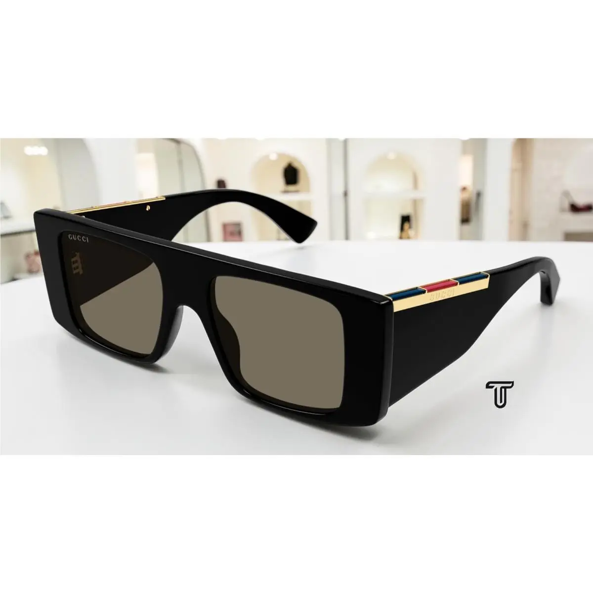Gucci GG1888S 001 Black Black Brown 50 mm Rectangular Squared Men`s Sunglasses - Frame: Black, Lens: Brown