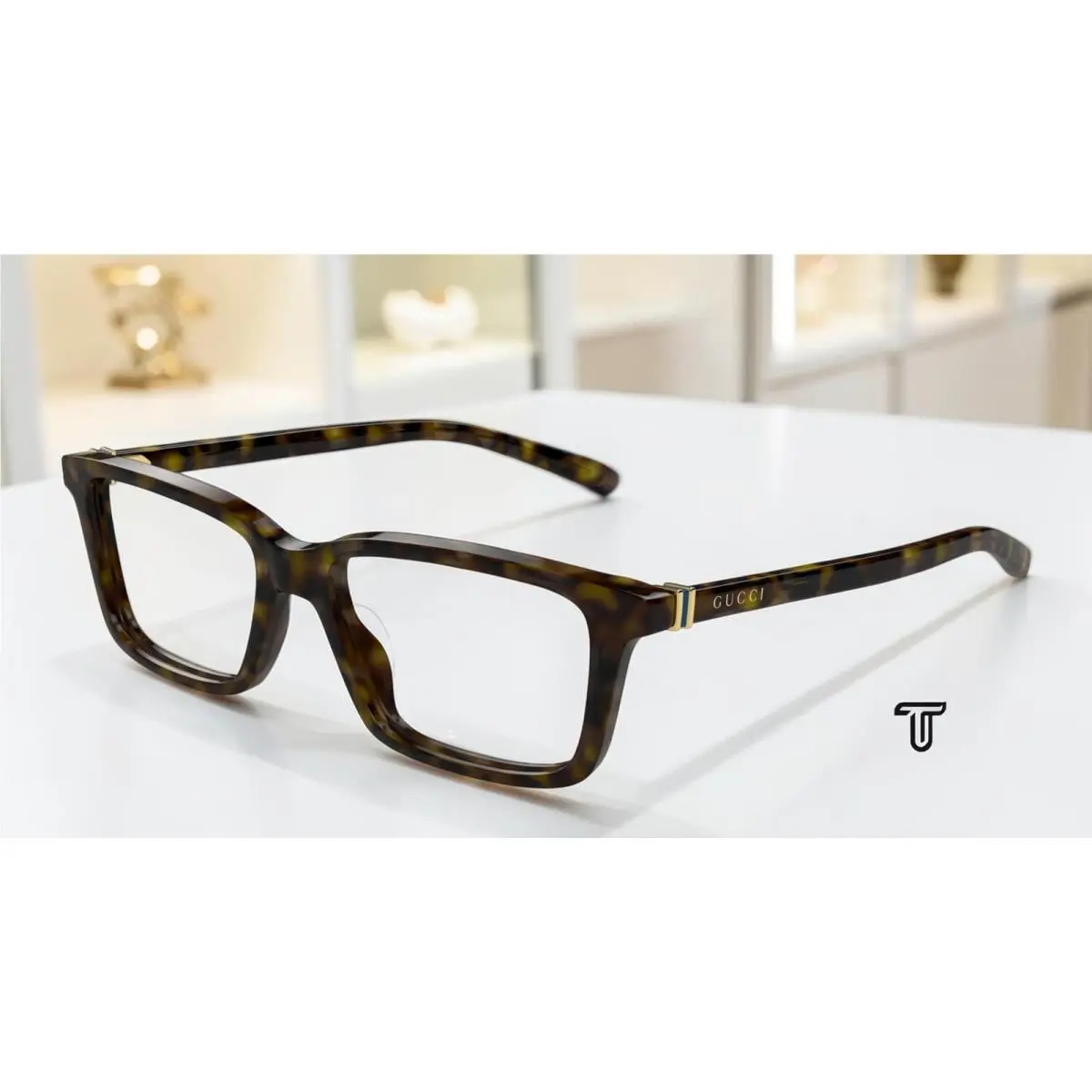 GG1672O 006 Rectangular Squared Havana Demo Lens 56 mm Men`s Eyeglasses by Gucci