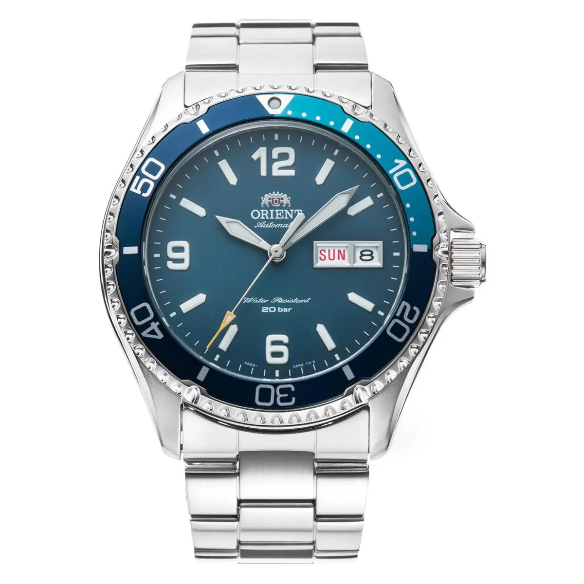 Orient Men`s Sports Kamasu Arabic 41mm Automatic Watch RA-AA0818L - Dial: Blue, Band: Silver Tone, Other Dial: Blue
