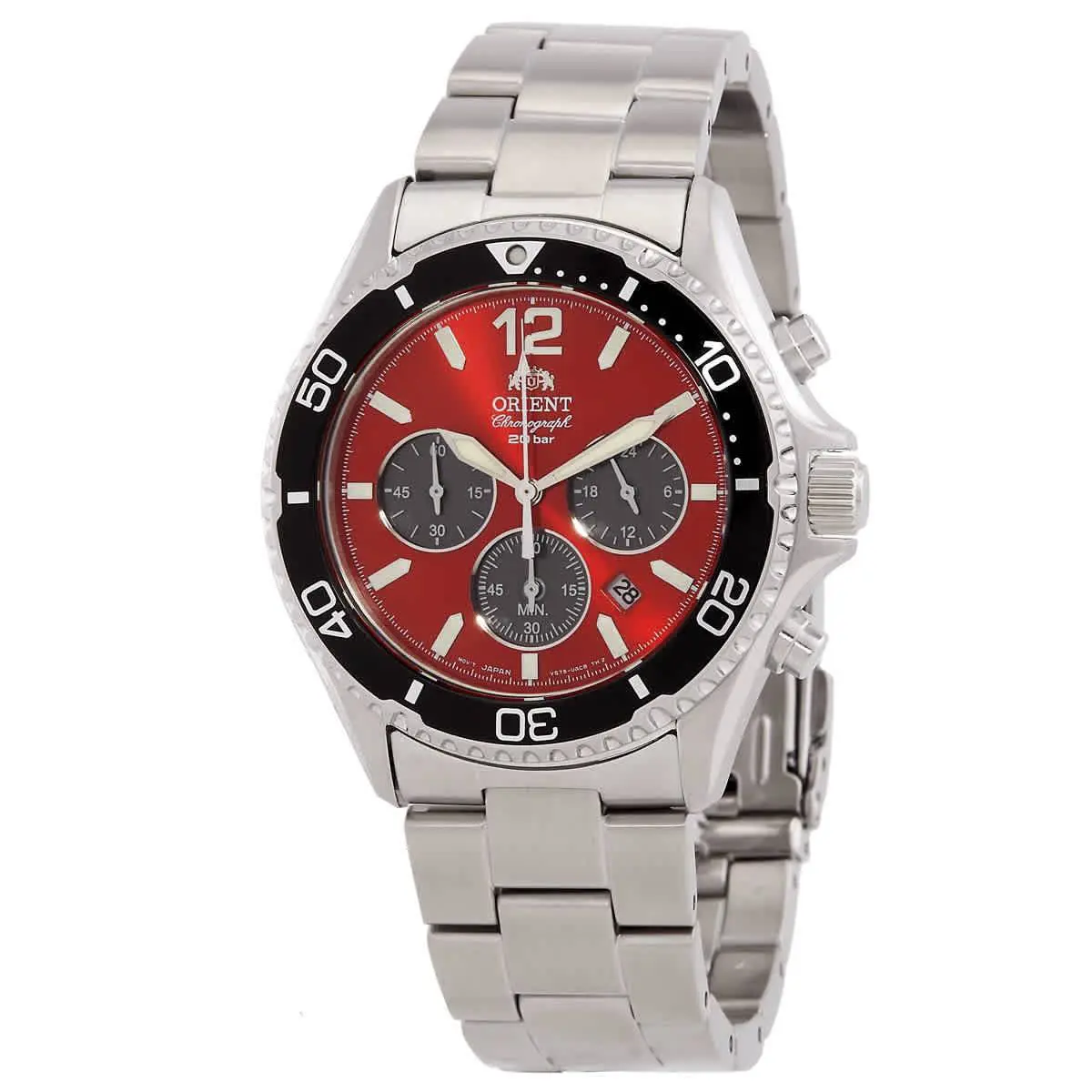 Orient Sports Solar Powered Chronograph Red Dial Men`s Watch RA-TX0207R