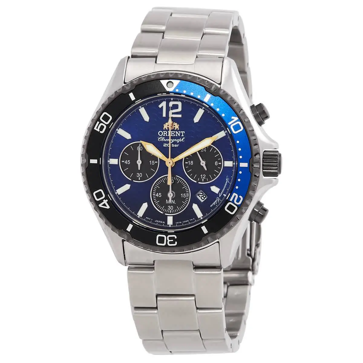 Sports Men s Solar Chronograph Watch RA-TX0208L Batman Bezel Blue Dial by Orient