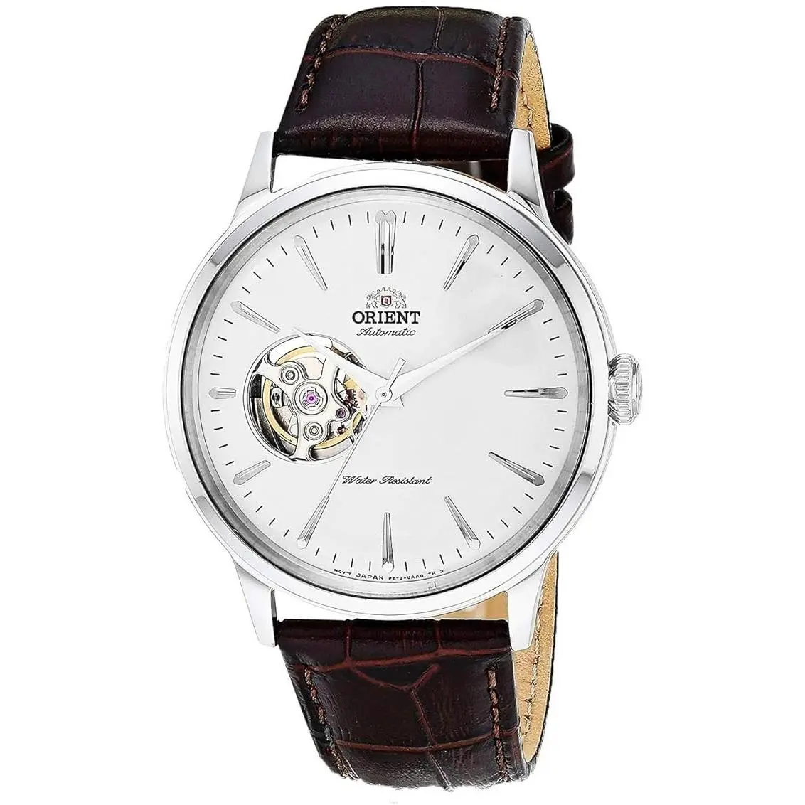 Orient Men`s Bambino Open Heart Automatic Watch - RA-AG0002S30B - Dial: White, Band: Brown