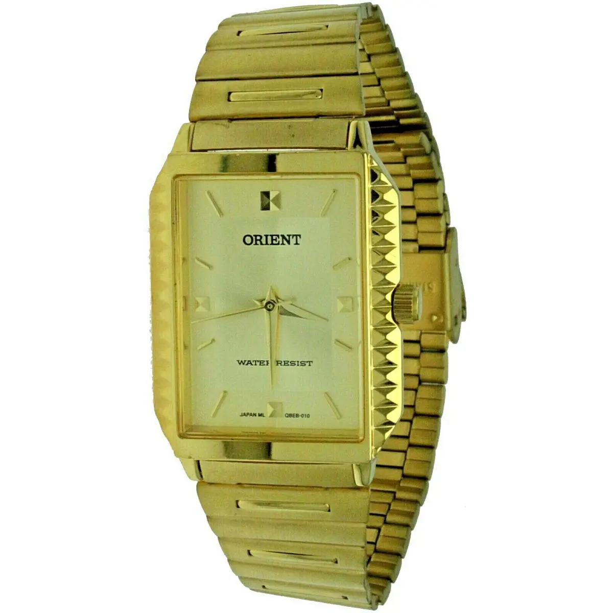 Orient Quartz Rectagular Stainless Steel Yellow Gold Band Case Dial Watch