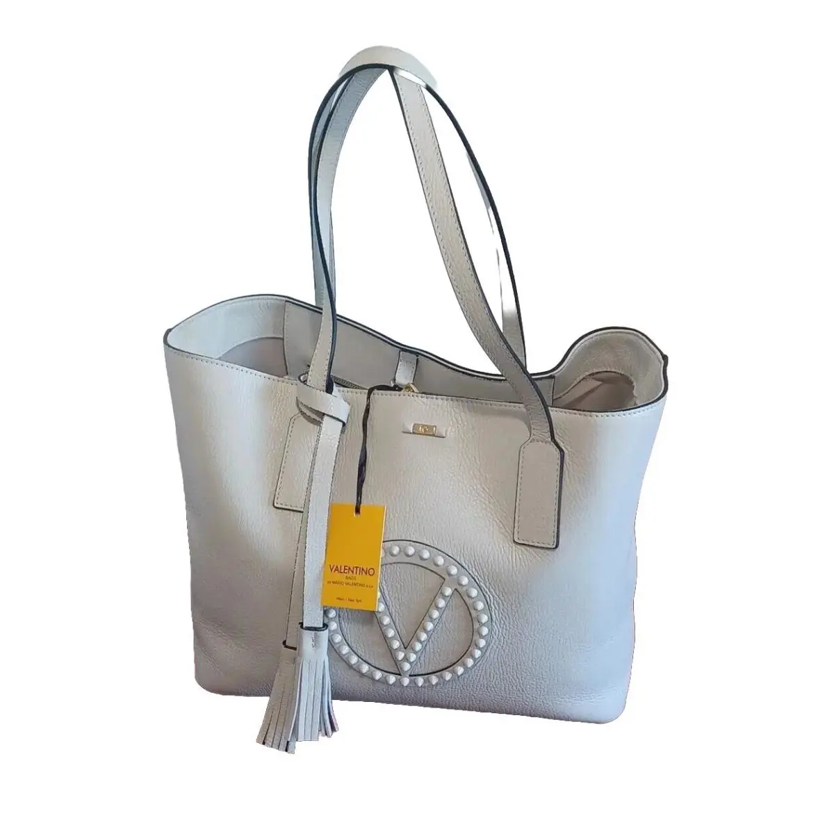 Studded Logo Beige Leather Large Tote Bag Soho Rock by Valentino