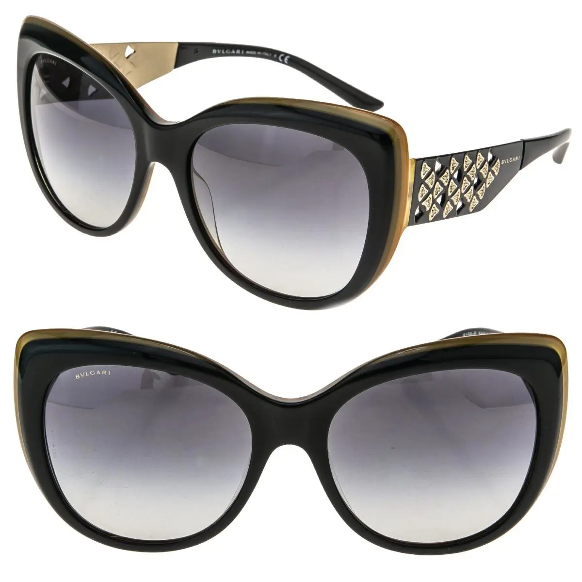 Bvlgari Bulgari BV8198B 8198 Divas Dream Trilayer Black Gold Crystal Sunglasses Women