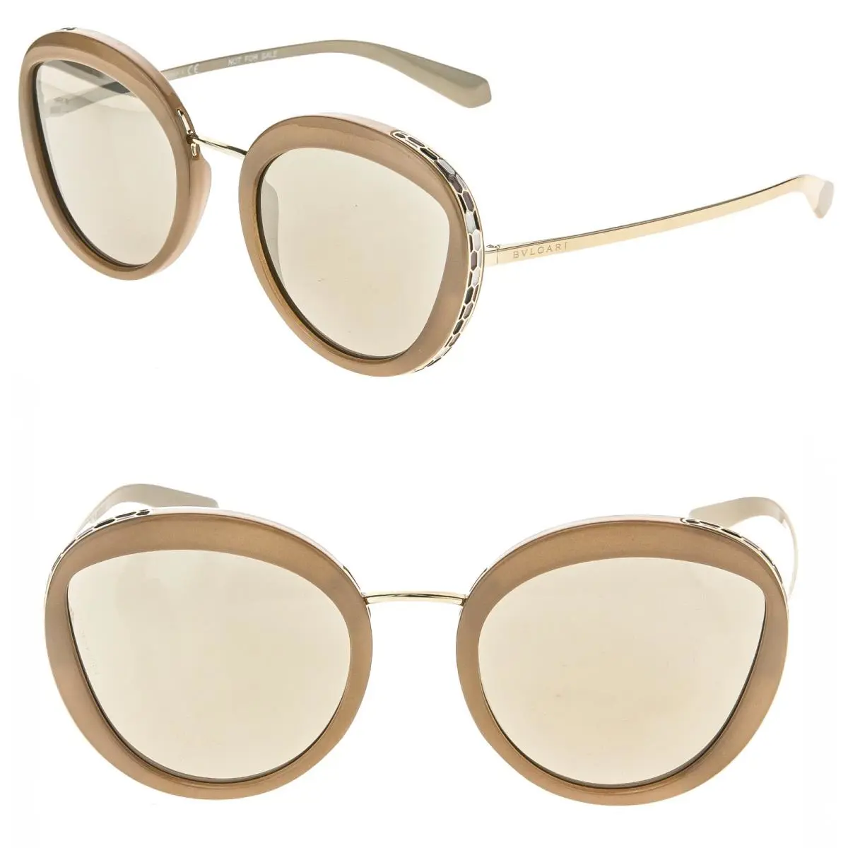 Bvlgari Bulgari Serpenti BV8191 8191 Gold Beige Round Mirrored Snake Scales Sunglasses