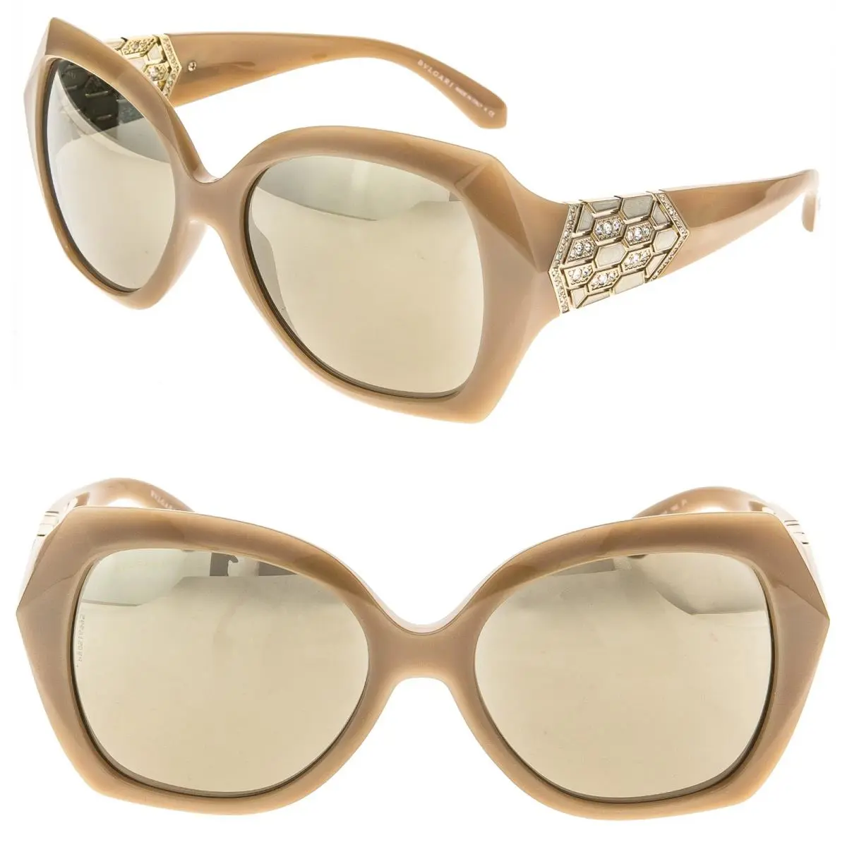 Bvlgari Bulgari BV8182B Serpenti Beige Gold Mirrored Crystal Diamante Sunglasses 8182
