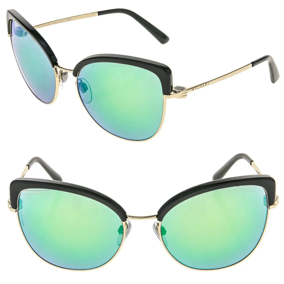 Bvlgari Bulgari BV6082 Coin Gold Black Green Mirrored Metal Butterfly Sunglasses 6082
