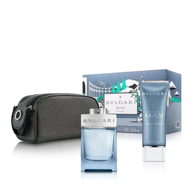 Bvlgari Man Glacial Essence 3pc Gift Set 3.4oz Edp + 3.4oz After Shave + Pouch