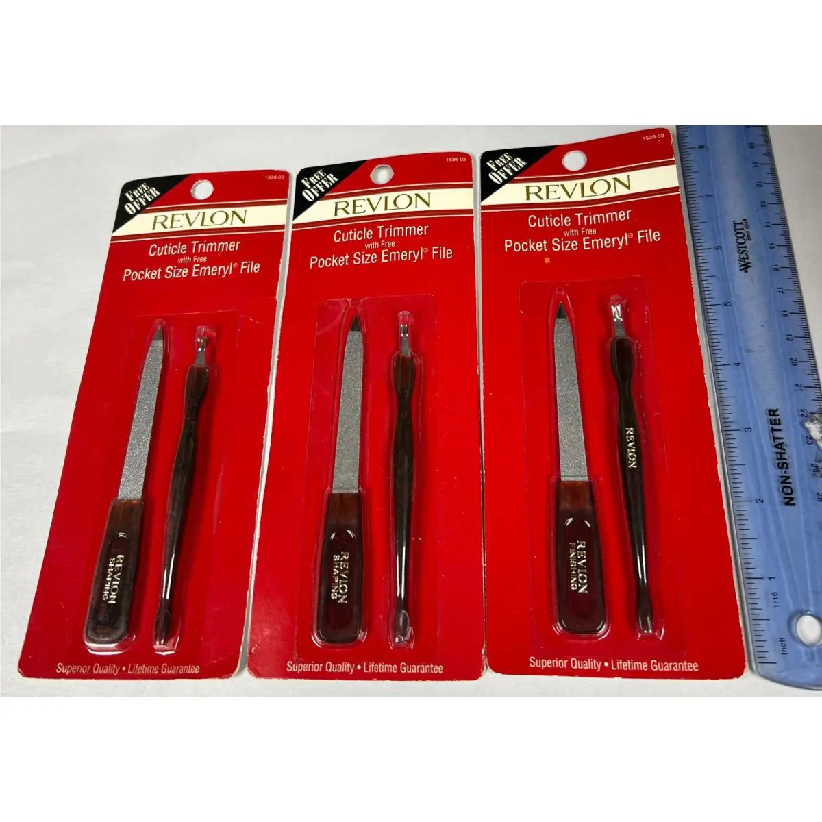 3 Revlon Pocket Size Emeryl File 90s Made in Germany + Cuticle Trimmer 1536-03