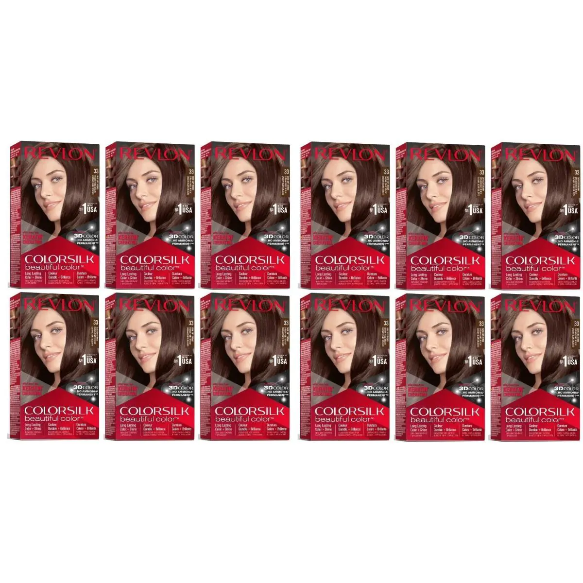 Pack of 12 - 1 Case Revlon Colorsilk Hair Color 33 Dark Soft Brown