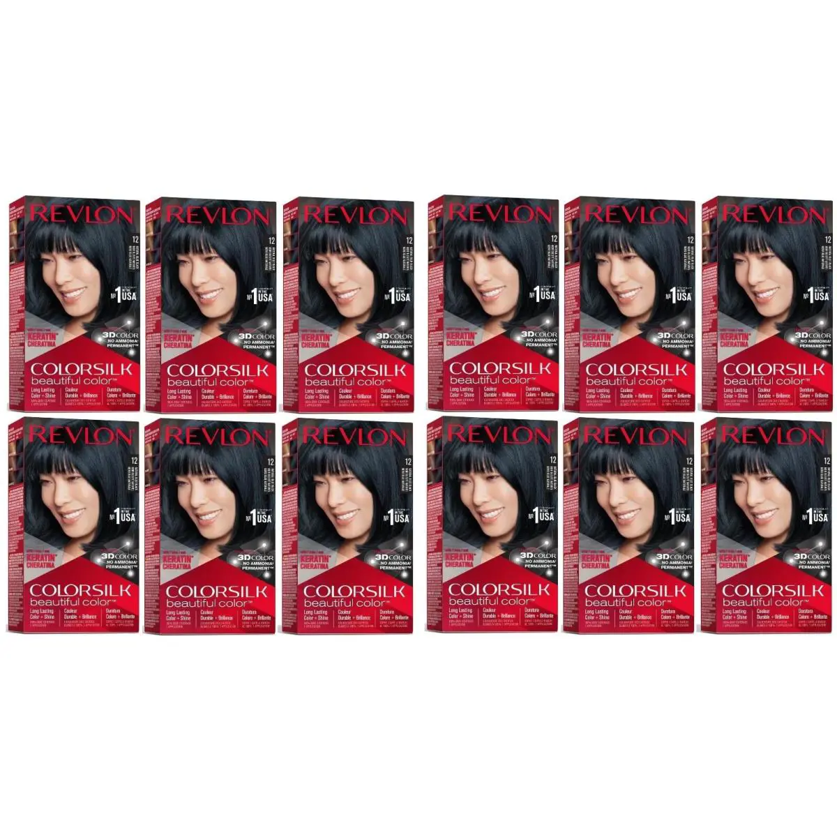 Pack of 12 - 1 Case Revlon Colorsilk Hair Color 12 Natural Blue Black