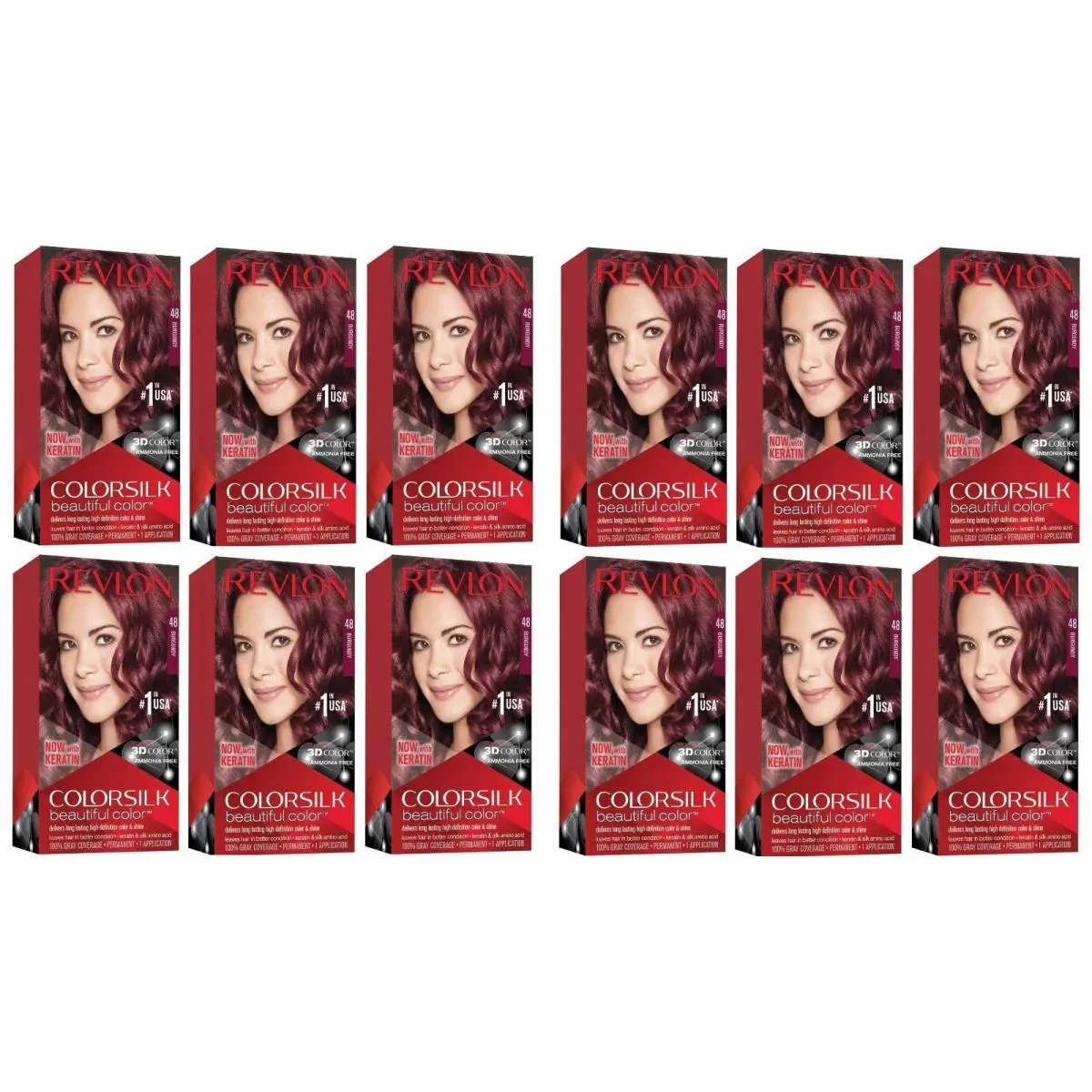 Pack of 12 - 1 Case Revlon Colorsilk Hair Color 48 Burgundy