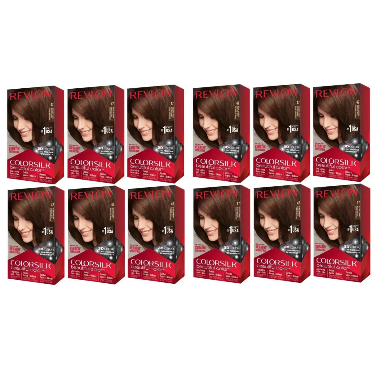 Pack of 12 - 1 Case Revlon Colorsilk Hair Color 47 Medium Rich Brown