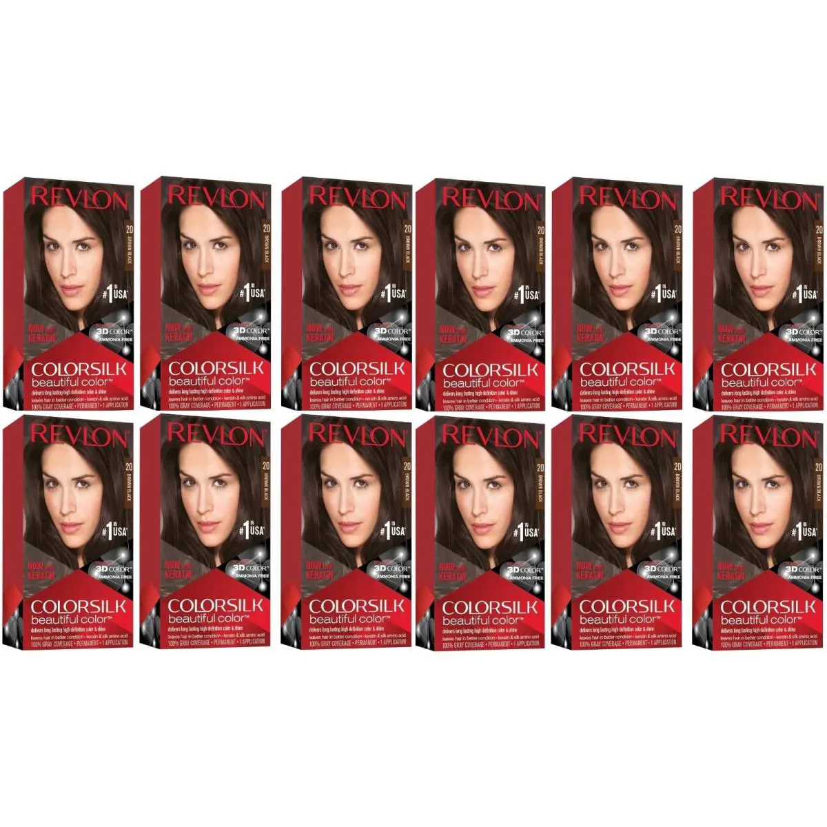 Pack of 12 - 1 Case Revlon Colorsilk Hair Color 20 Brown Black