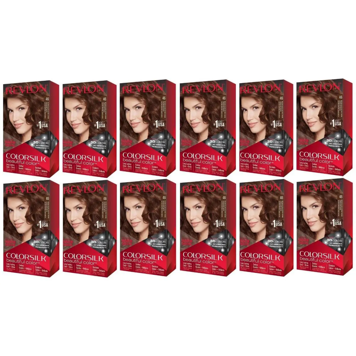 Pack of 12 - 1 Case Revlon Colorsilk Hair Color 46 Medium Golden Chestnut