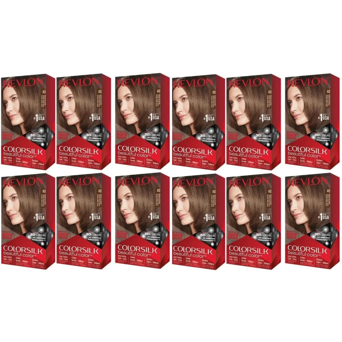 Pack of 12 - 1 Case Revlon Colorsilk Hair Color 40 Medium Ash Brown