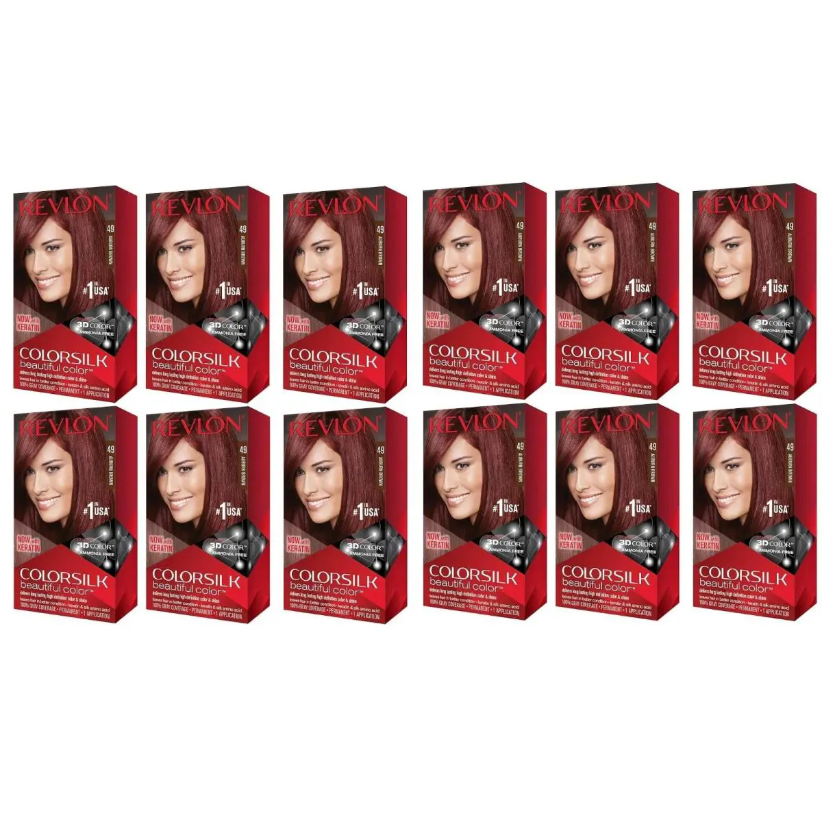 Pack of 12 - 1 Case Revlon Colorsilk Hair Color 49 Auburn Brown