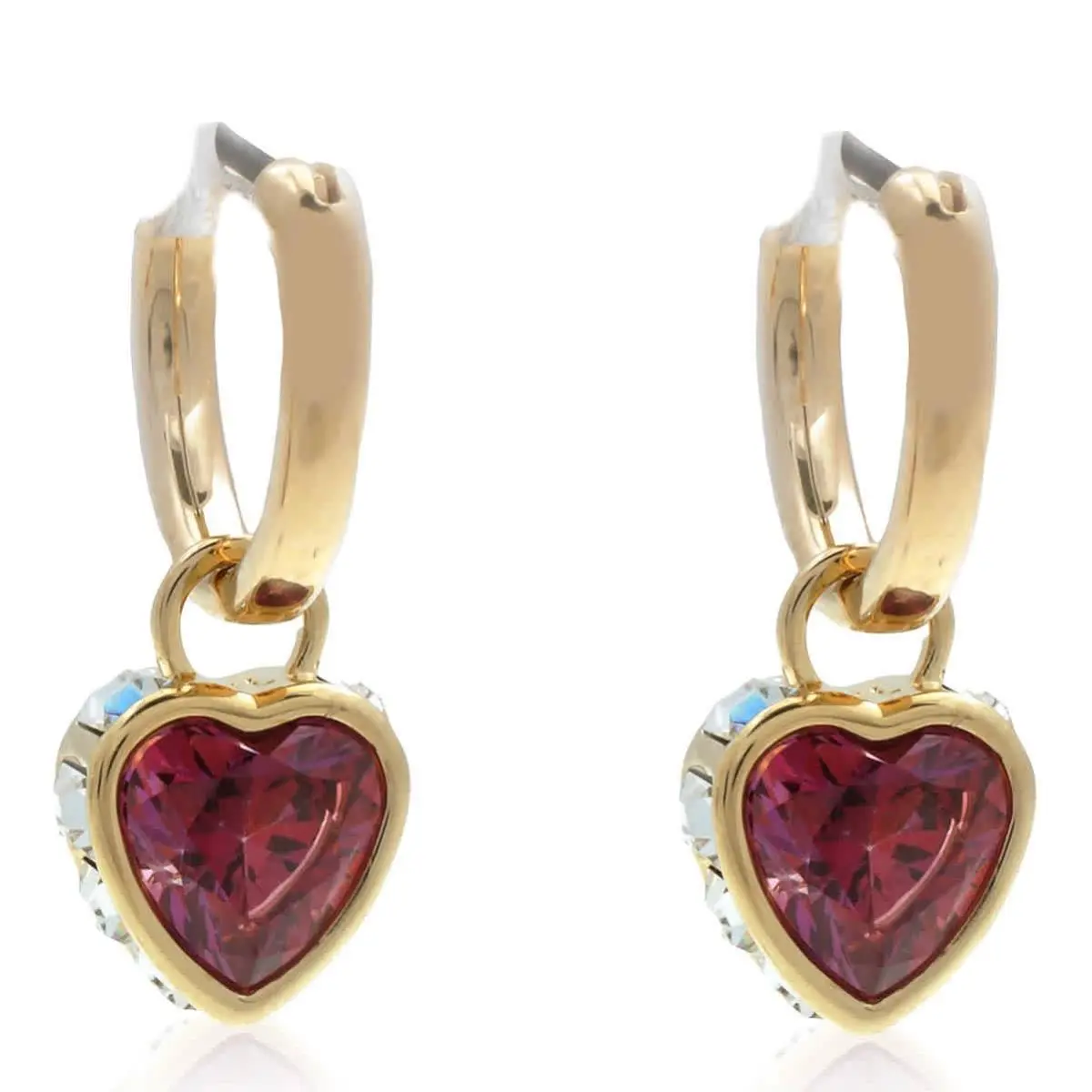 Chroma Pierced Earrings Mini Hoop Drop Heart Gold Shiny Red by Swarovski