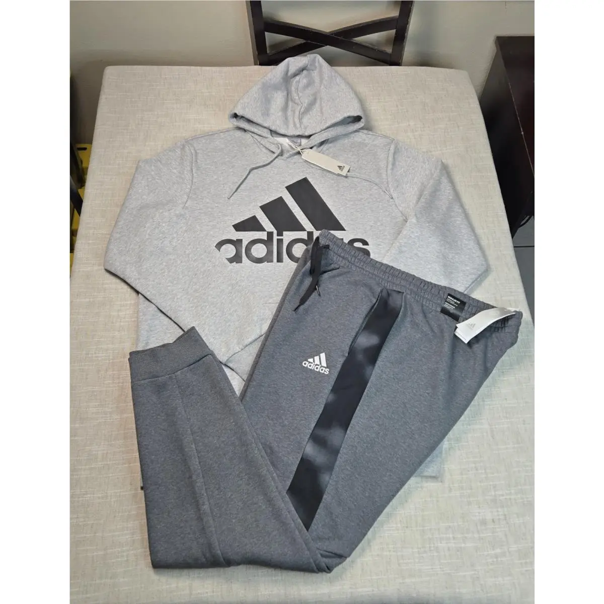 Adidas Hoodie Jogger Pants Set XL Mens Gray Black Camo Fleece Tapered
