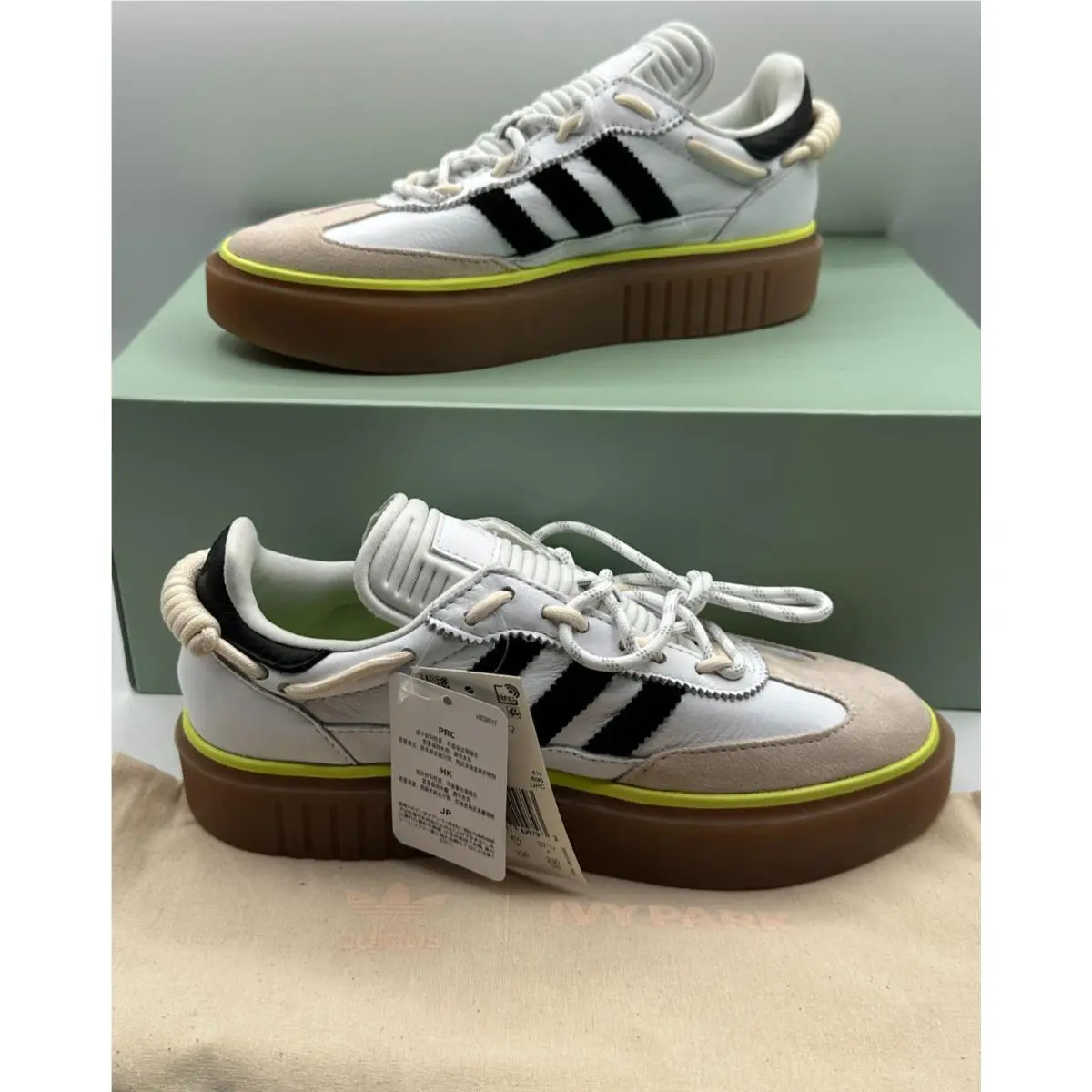 Adidas x Ivy Park Beyonce Lace Up Super Sleek Sneaker White Tan Leather Size 6