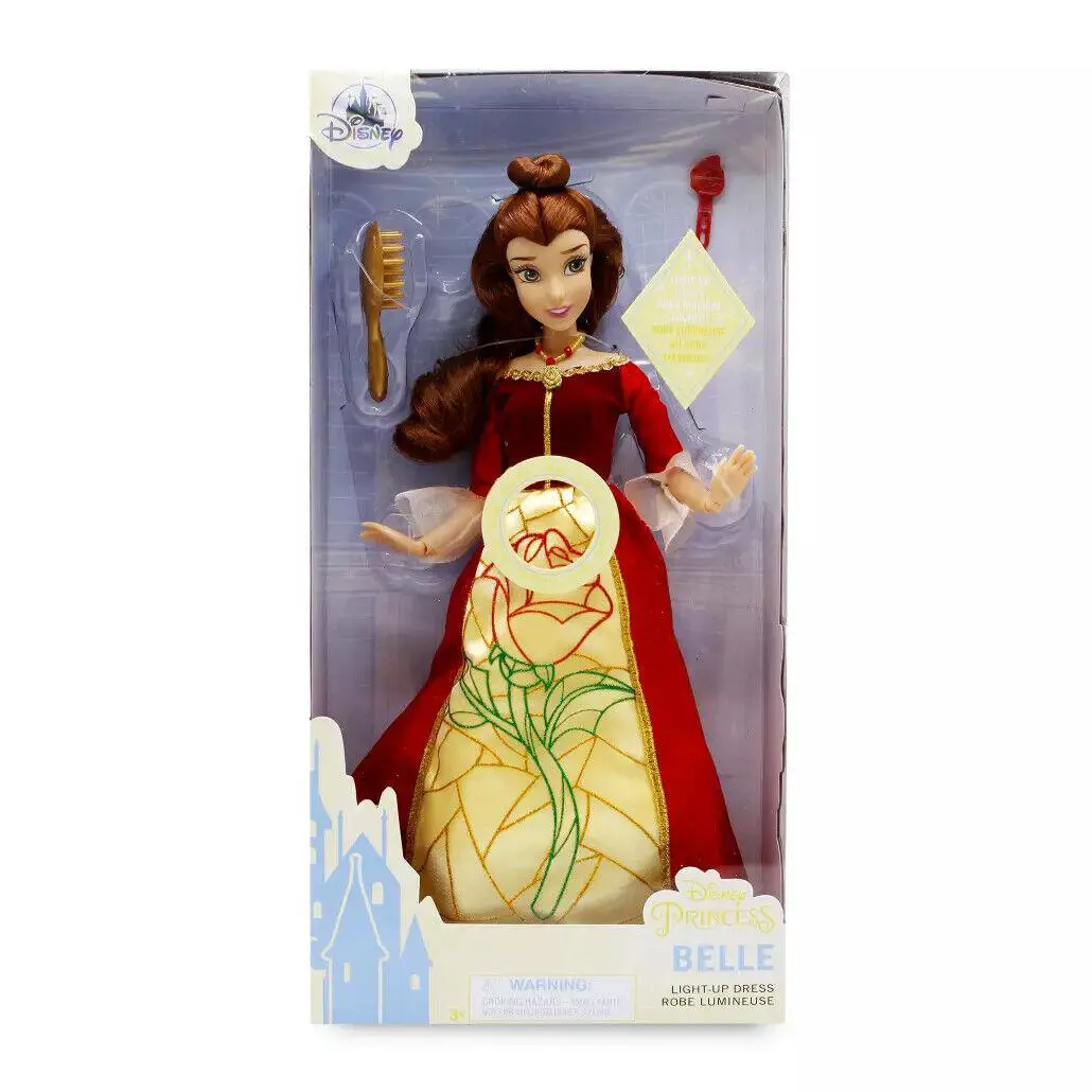 Disney Store Belle Premium Doll with Light UP Rose Dress Beauty and The Beast