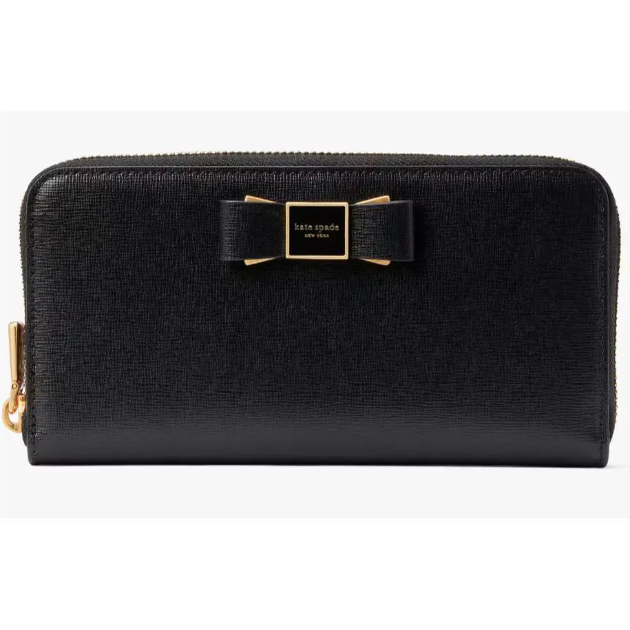 Kate Spade Morgan Large Continental Wallet Black Leather K9925 Bow
