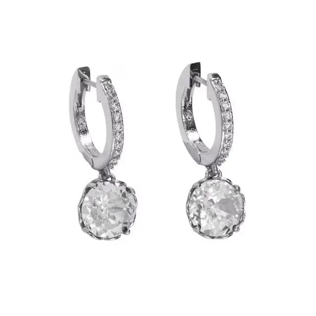 W1202 Silver Tone Clear White Crystal Huggie Hoop Earrings by Kate Spade