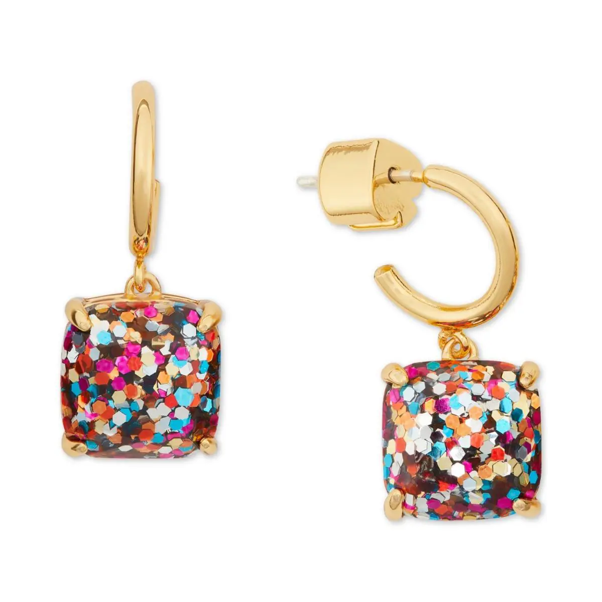 Kate Spade W1048 Multi Glitter Square Drop Huggie Hoop Earrings