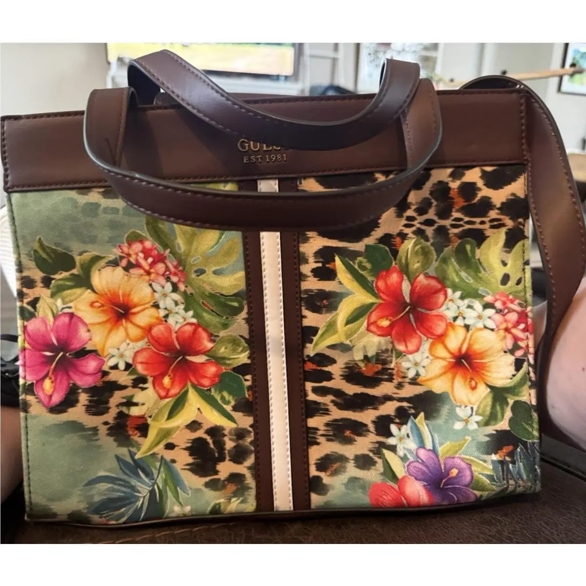 Kasinta Leopard Floral Tote Crossbody Purse by Guess