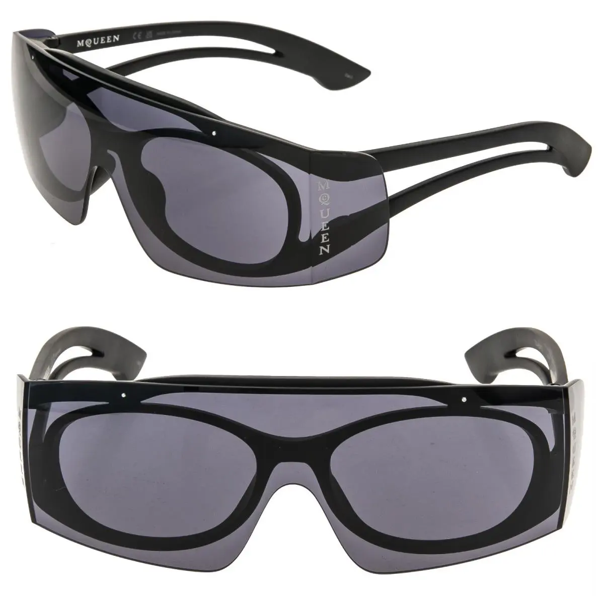 Alexander Mcqueen AM0489S 0489 Black Mask Logo Fashion Sunglasses 001