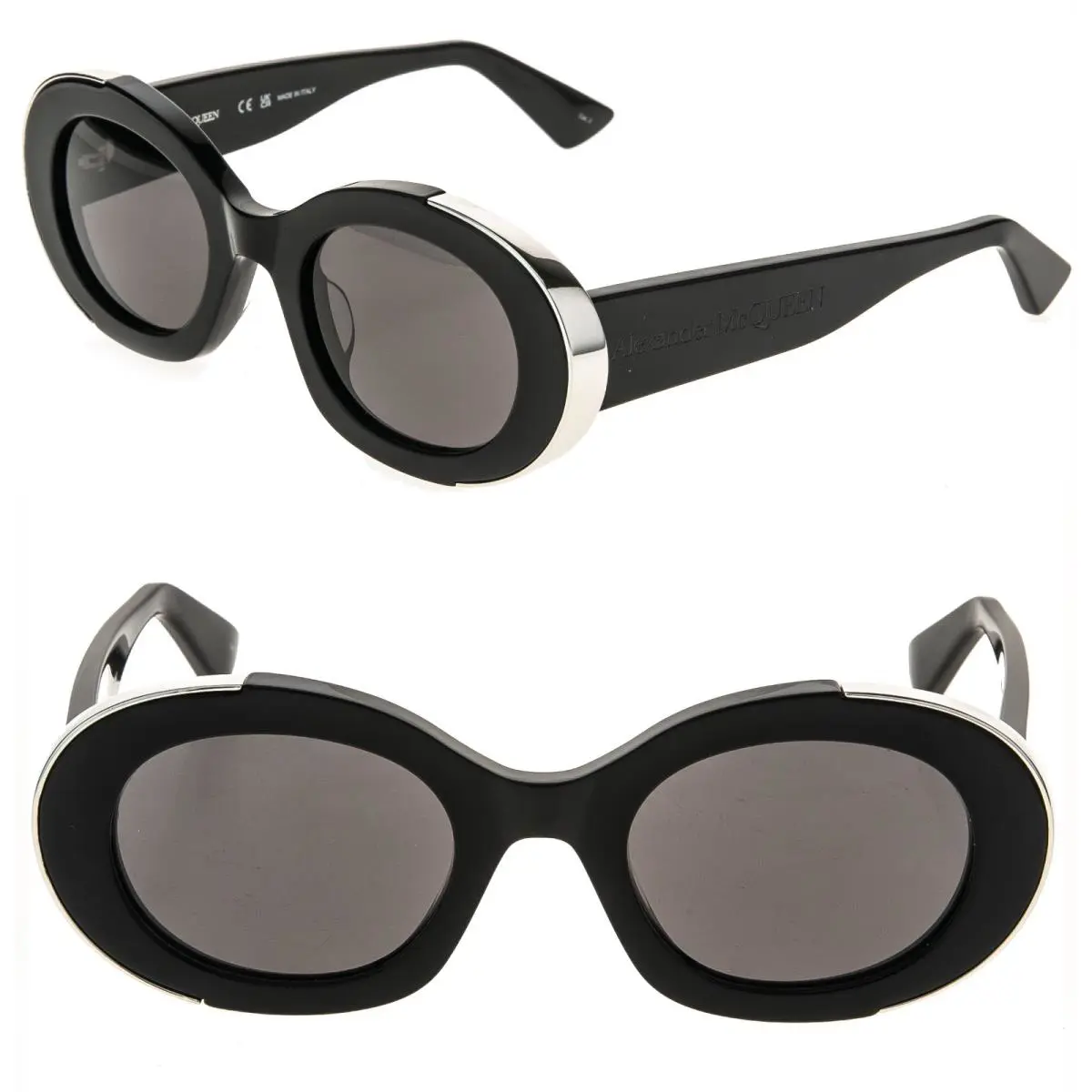 Alexander Mcqueen AM0445S 0445 Black Oval Logo Fashion Sunglasses 001