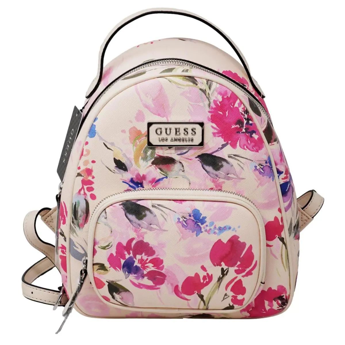 Guess Women`s Elkton Pink Floral Print Backpack Bag Handbag Purse