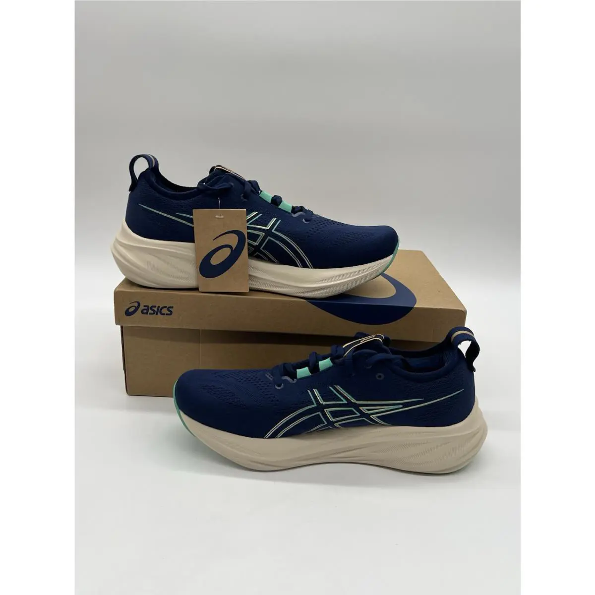 Asics Gel-nimbus 26 Women Size 12.5 Wide Blue Expanse/aurora Green Running Shoes