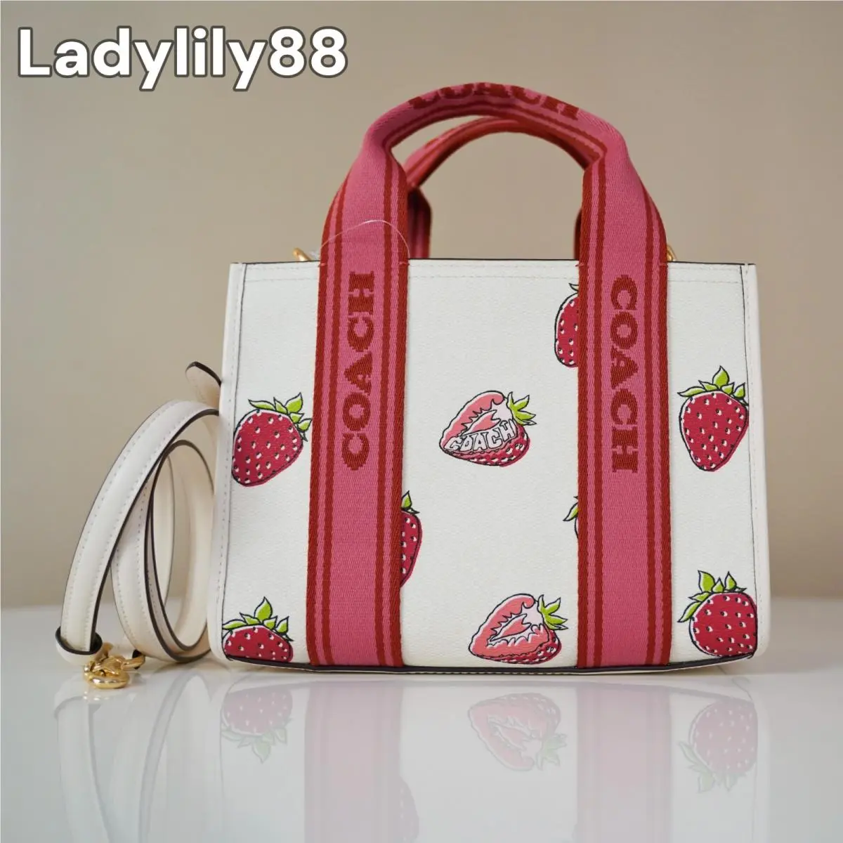 CAR80 CAR81 CAR79 Smith Tote Bag 24 Coated Canvas Smooth Leather Gold/Chalk Multi by Coach