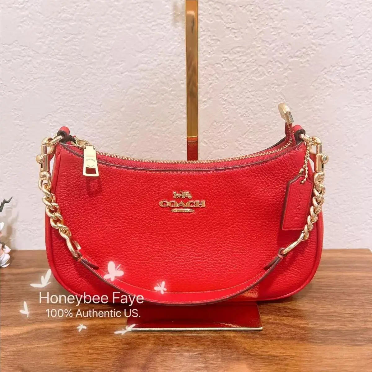 Coach Teri Shoulder Bag CV934 Gold/red with Heart Cha