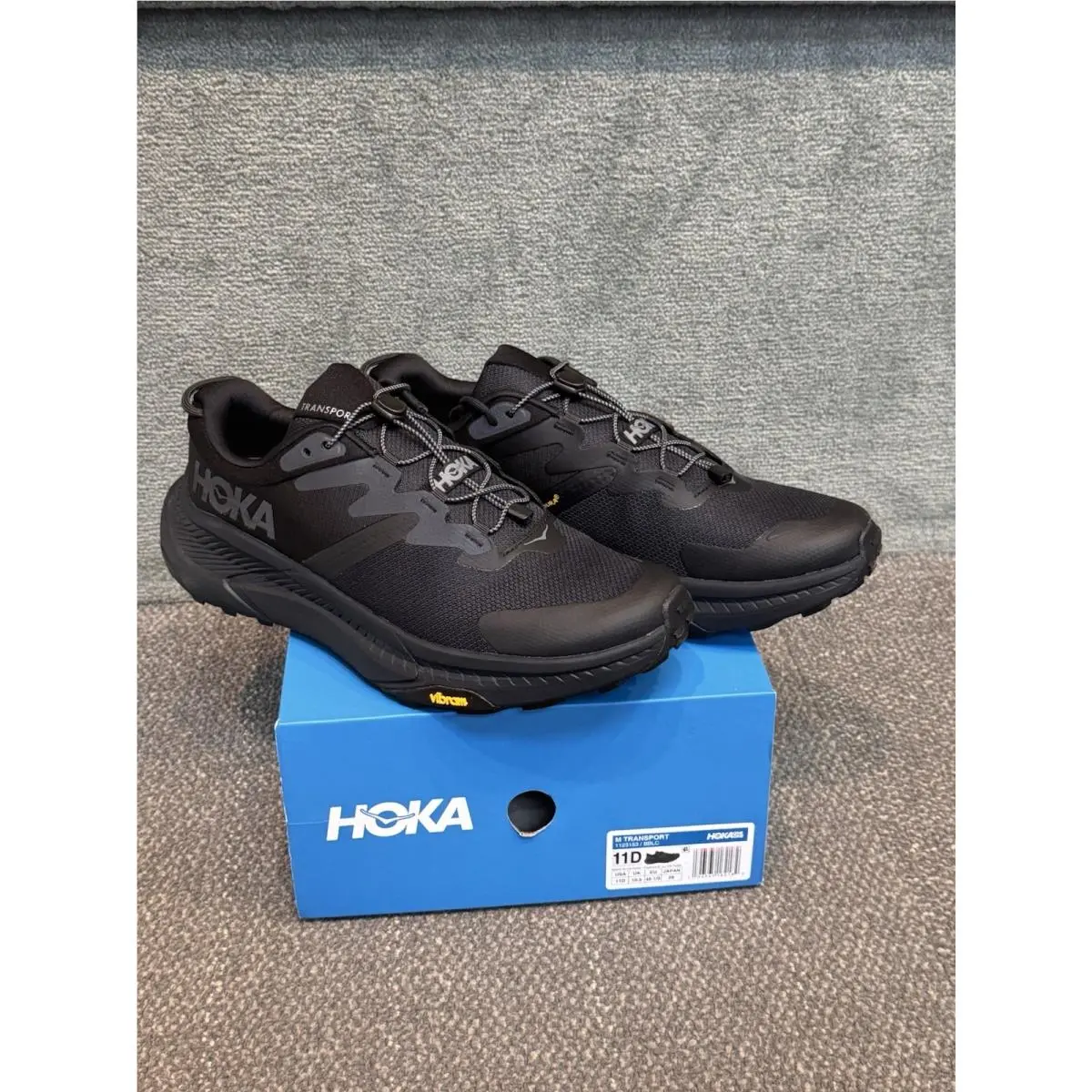 Hoka One One Transport Shoes Mens Size 11D Black Vibram Sneakers 1123153 Bblc
